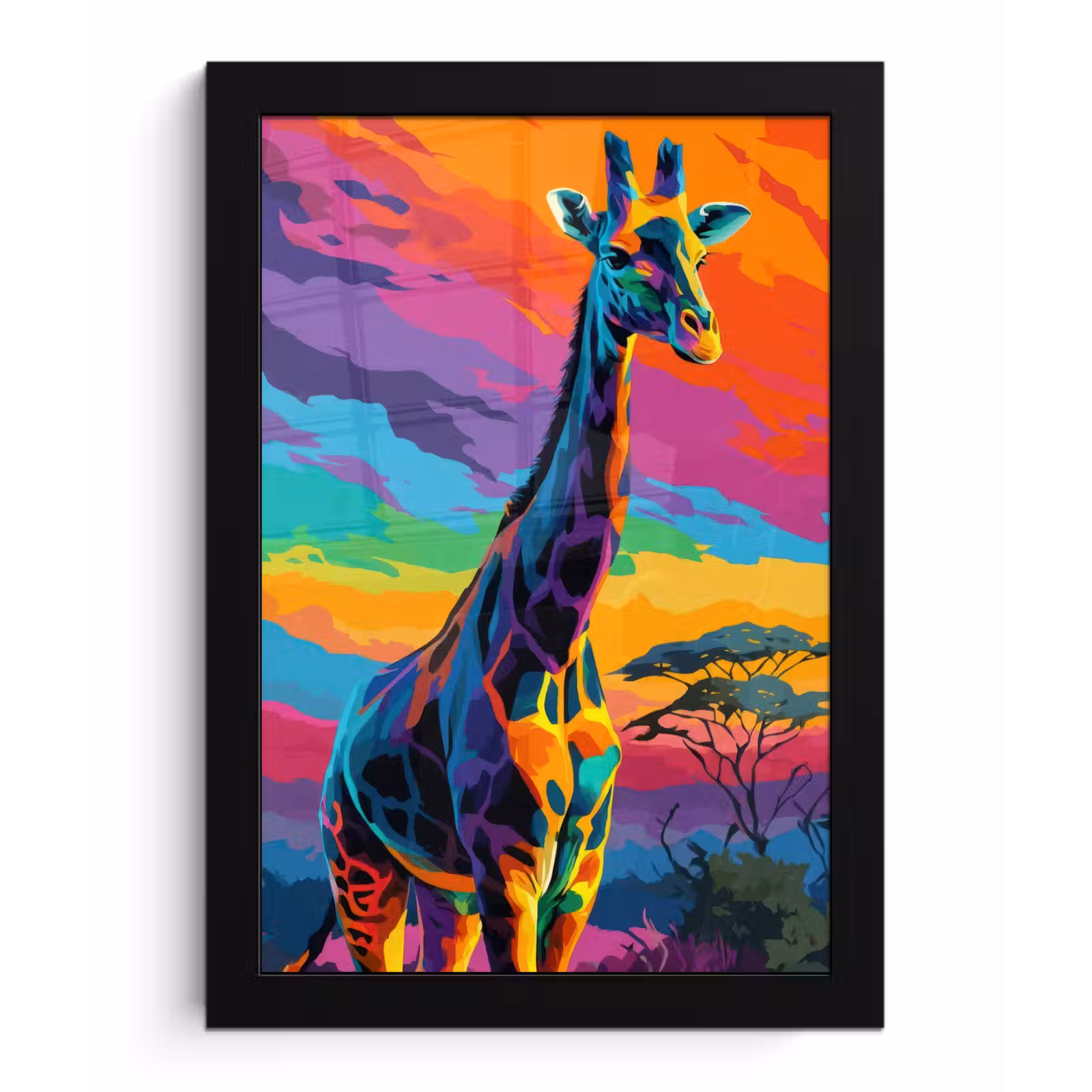 Poster met lijst - Giraffe - Savanna - Lucht - Gekleurd — 1