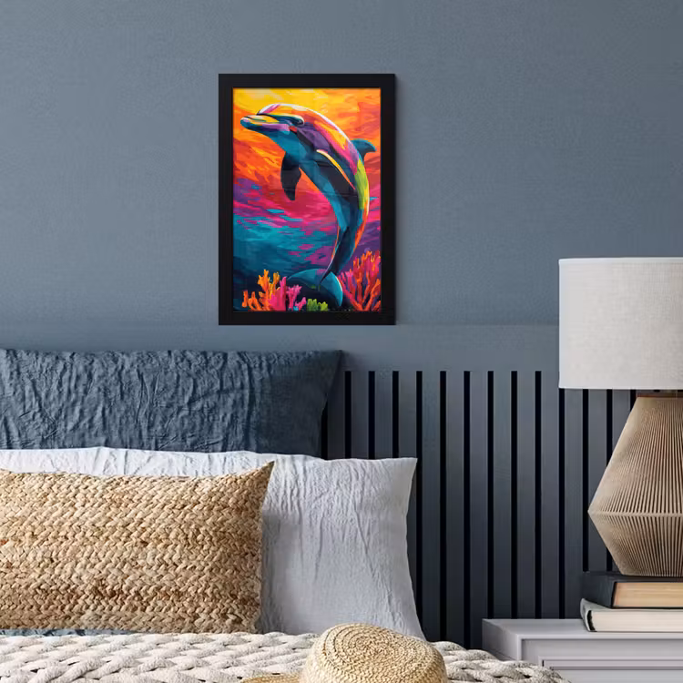 Poster met lijst - Dolfijn - Kleurrijk - Oceaan - Koraal — 3