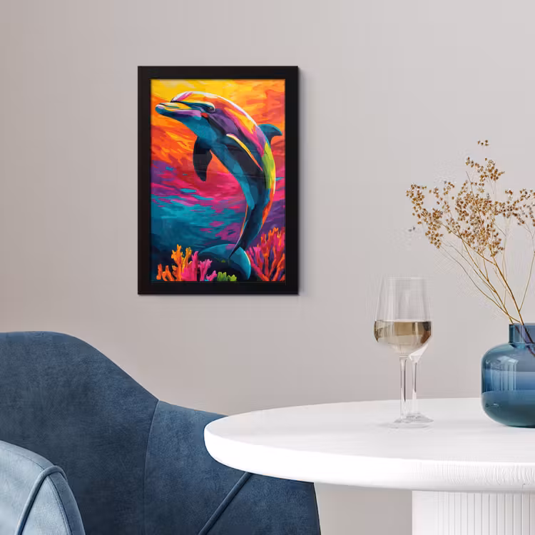 Poster met lijst - Dolfijn - Kleurrijk - Oceaan - Koraal — 4