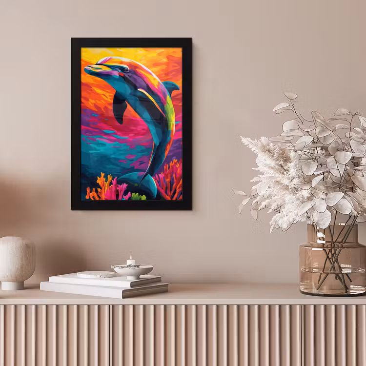 Poster met lijst - Dolfijn - Kleurrijk - Oceaan - Koraal — 5
