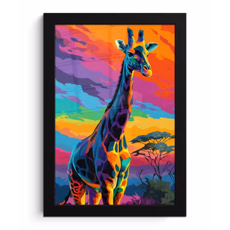 Poster met lijst - Giraffe - Savanna - Lucht - Gekleurd — 1
