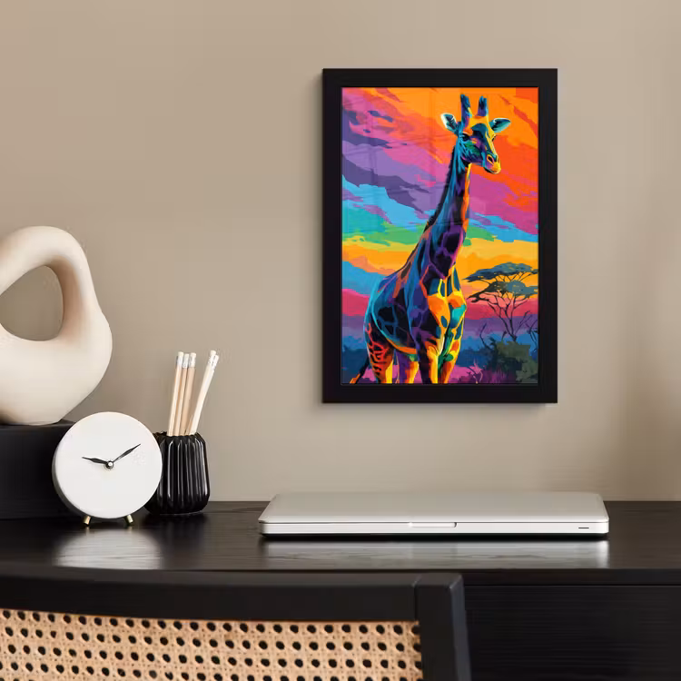 Poster met lijst - Giraffe - Savanna - Lucht - Gekleurd — 2
