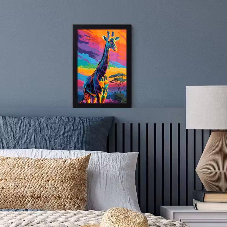 Poster met lijst - Giraffe - Savanna - Lucht - Gekleurd — 3