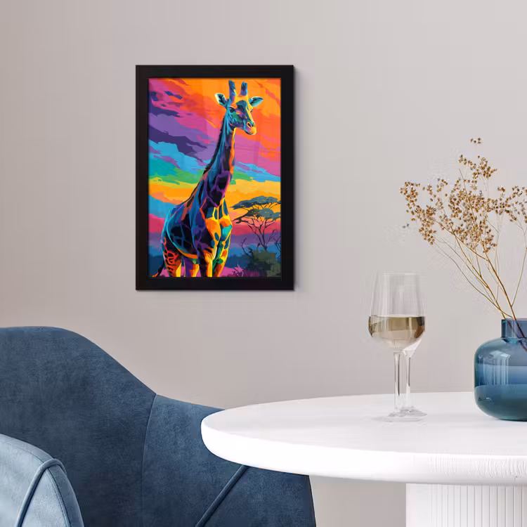 Poster met lijst - Giraffe - Savanna - Lucht - Gekleurd — 4