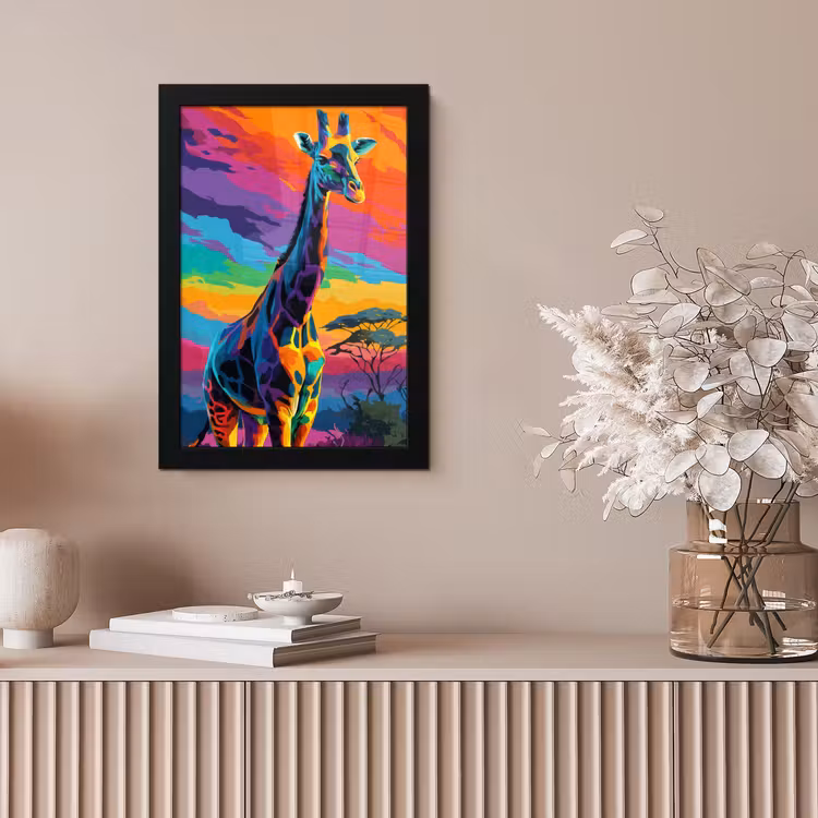 Poster met lijst - Giraffe - Savanna - Lucht - Gekleurd — 5