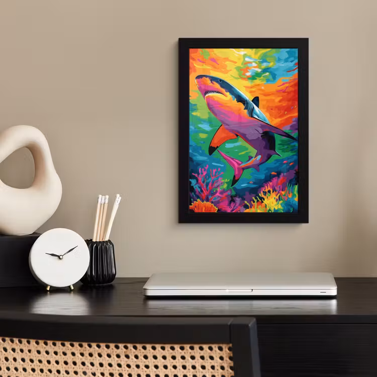 Poster met lijst - Haai - Koraalrif - Abstract - Kleurrijk — 2