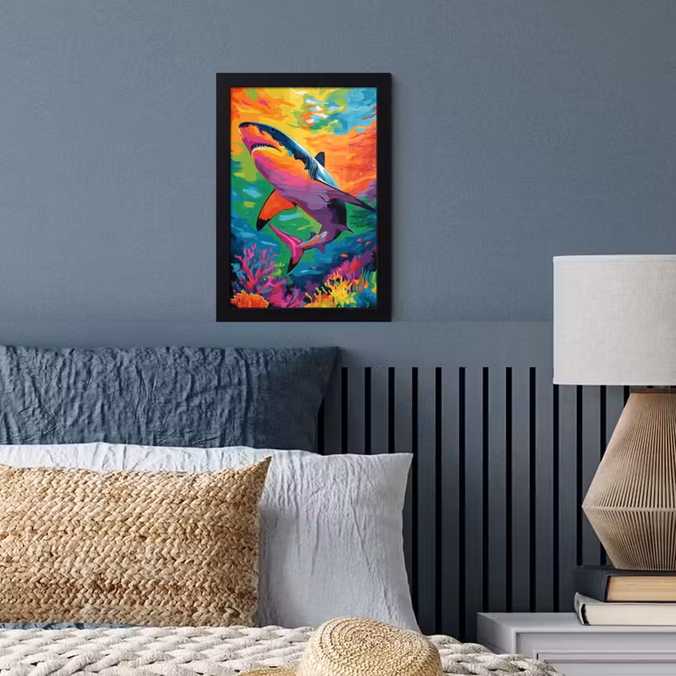 Poster met lijst - Haai - Koraalrif - Abstract - Kleurrijk — 3