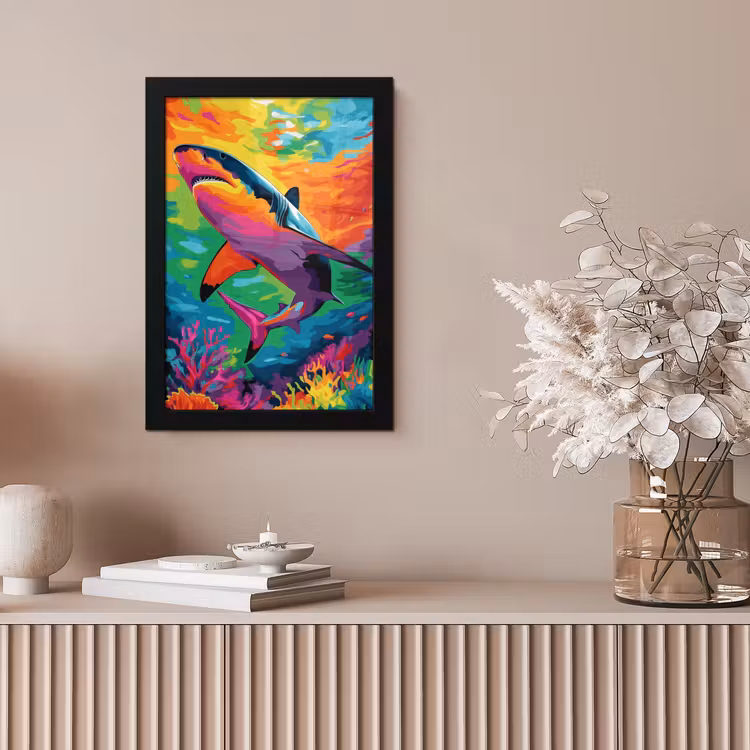 Poster met lijst - Haai - Koraalrif - Abstract - Kleurrijk — 5