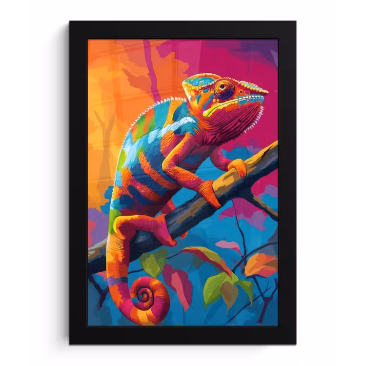 Poster met lijst - Kameleon - Tak - Gestreept - Bladeren — 1
