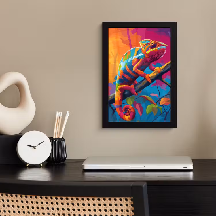 Poster met lijst - Kameleon - Tak - Gestreept - Bladeren — 2