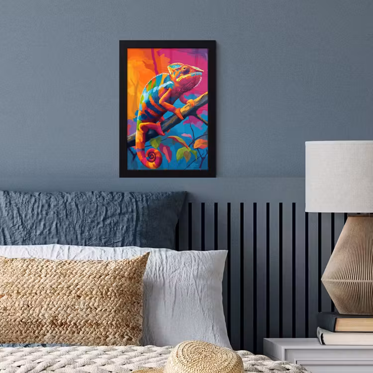 Poster met lijst - Kameleon - Tak - Gestreept - Bladeren — 3