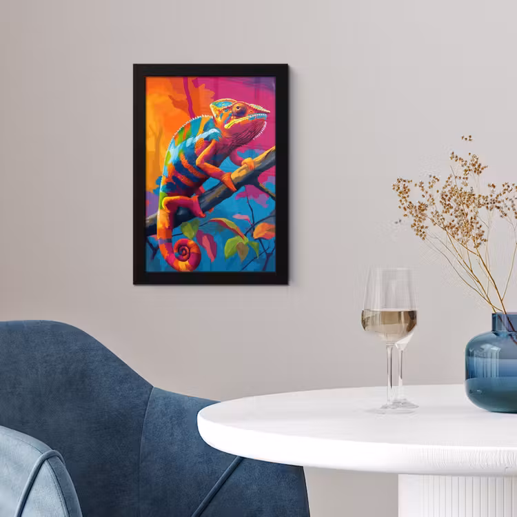 Poster met lijst - Kameleon - Tak - Gestreept - Bladeren — 4