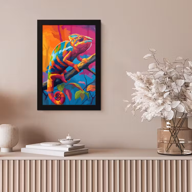 Poster met lijst - Kameleon - Tak - Gestreept - Bladeren — 5
