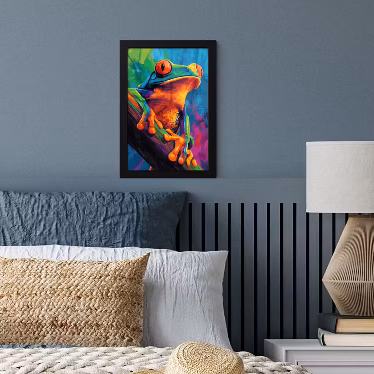 Poster met lijst - Kikker - Felgekleurd - Tak - Regenboog — 3