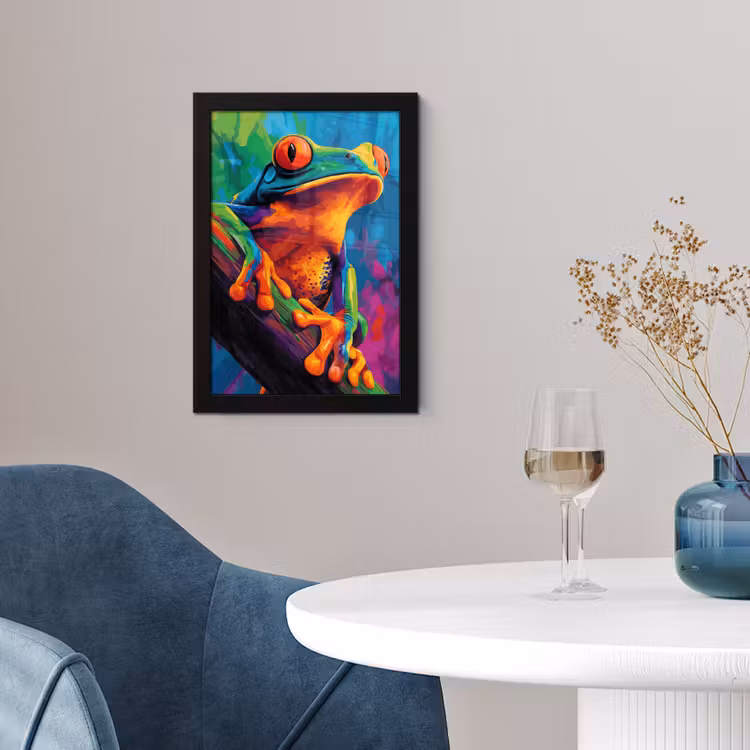 Poster met lijst - Kikker - Felgekleurd - Tak - Regenboog — 4