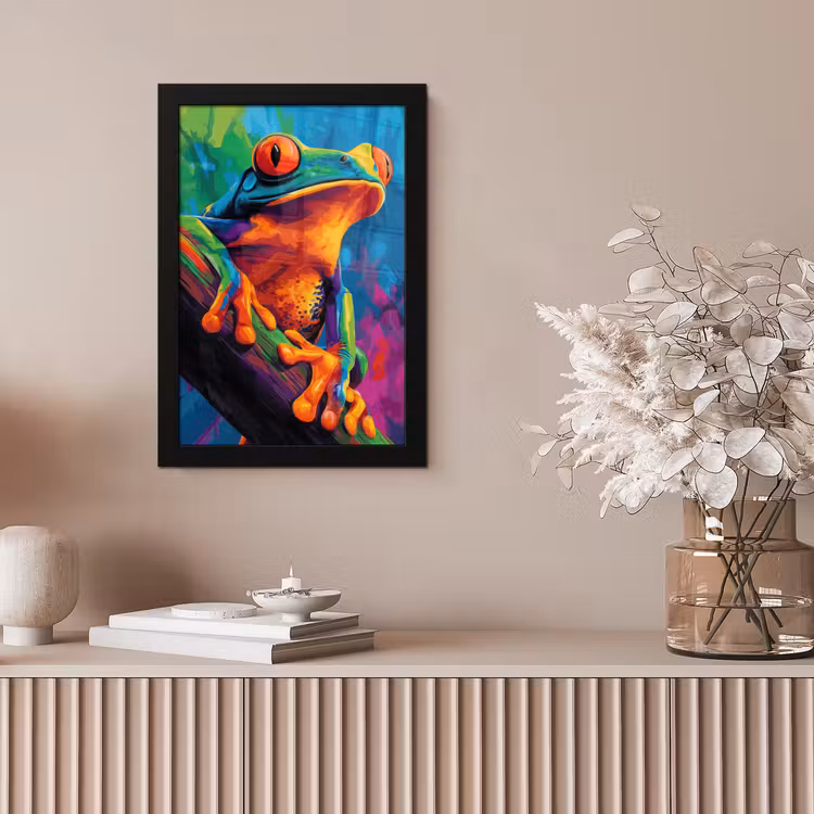 Poster met lijst - Kikker - Felgekleurd - Tak - Regenboog — 5