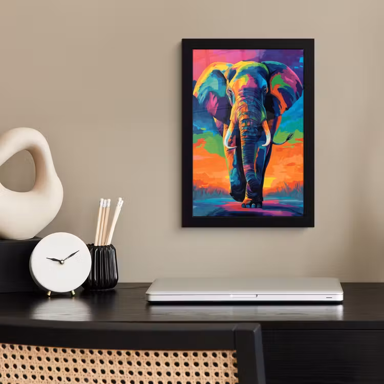 Poster met lijst - Olifant - Kleurrijk - Lucht - Abstract — 2