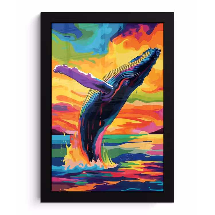 Poster met lijst - Zonsondergang - Walvis - Geschilderd - Kleurrijk — 1