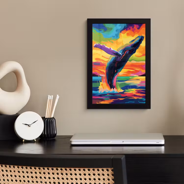 Poster met lijst - Zonsondergang - Walvis - Geschilderd - Kleurrijk — 2
