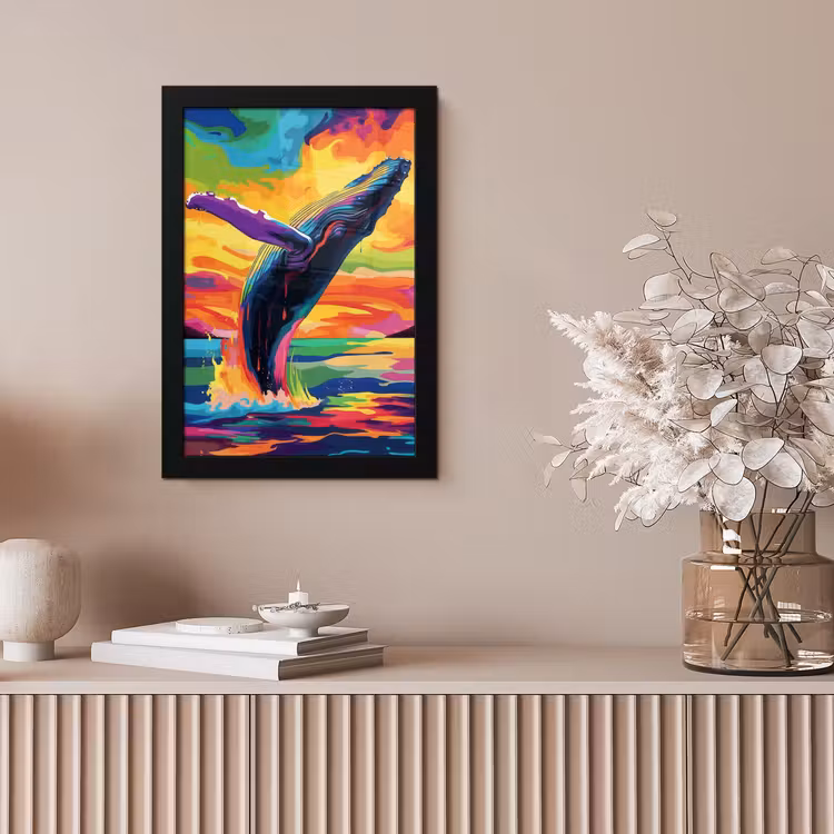 Poster met lijst - Zonsondergang - Walvis - Geschilderd - Kleurrijk — 5