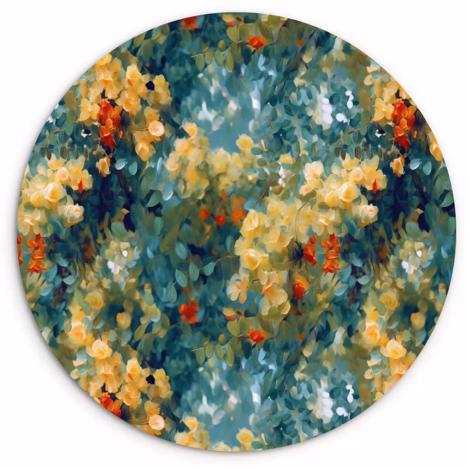 Muurcirkel glas - Geel - Bloemen - Groen - Bladeren — 1