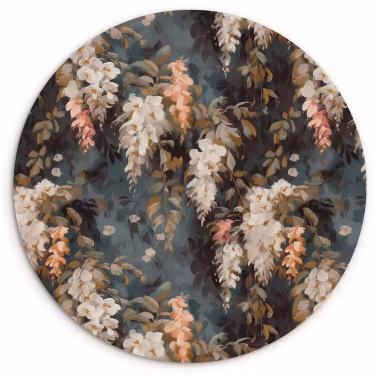 Muurcirkel glas - Bloemen - Bladeren - Donker - Patroon — 1