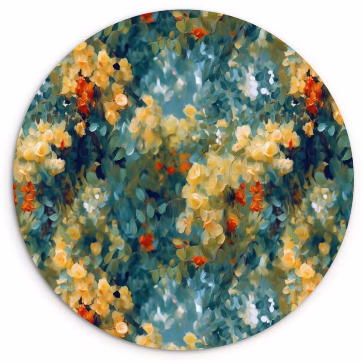 Muurcirkel glas - Geel - Bloemen - Groen - Bladeren — 1