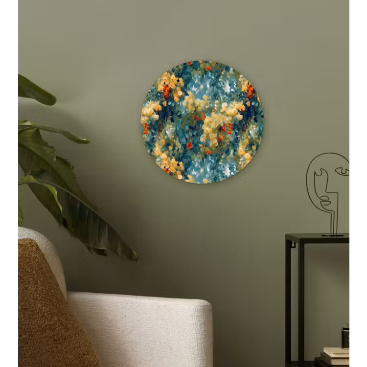 Muurcirkel glas - Geel - Bloemen - Groen - Bladeren — 3