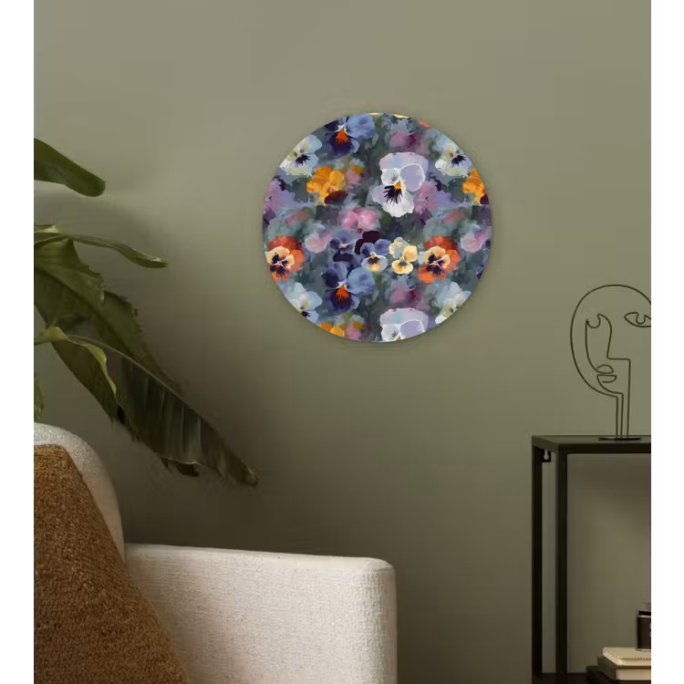 Muurcirkel glas - Pastel - Viooltjes - Groen - Patroon — 3