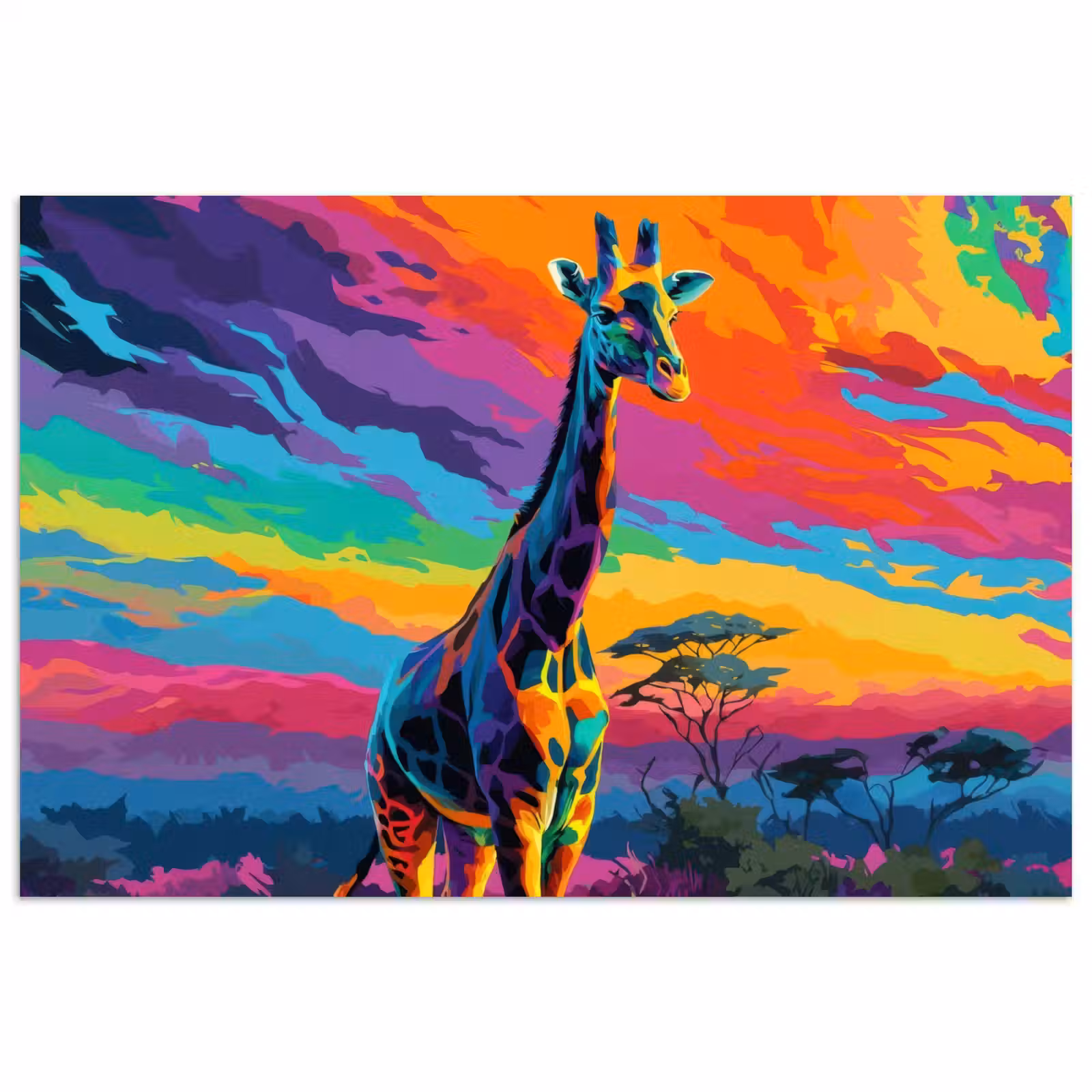 Poster – Giraffe - Savanna - Lucht - Gekleurd — 1