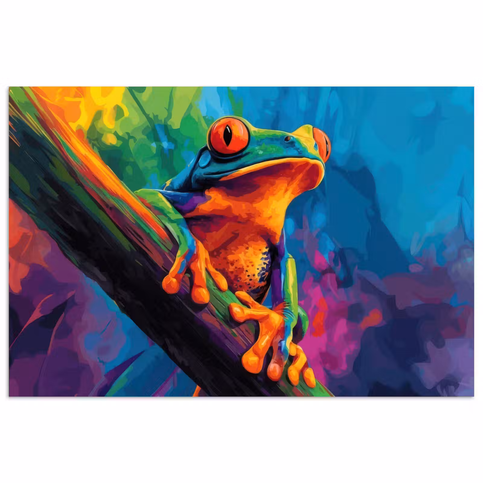 Poster – Kikker - Felgekleurd - Tak - Regenboog — 1