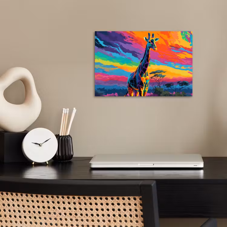 Poster – Giraffe - Savanna - Lucht - Gekleurd — 2