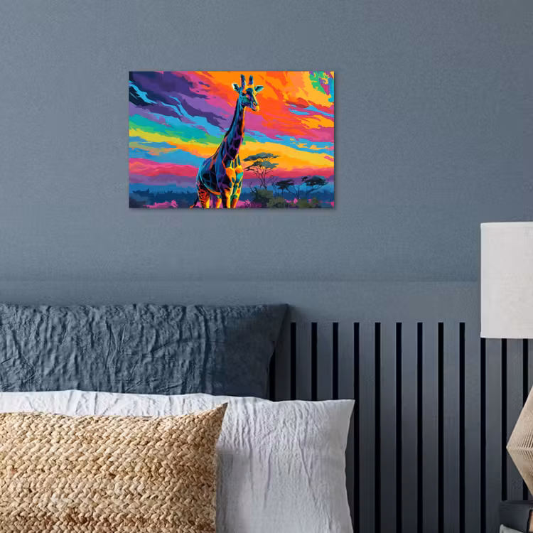 Poster – Giraffe - Savanna - Lucht - Gekleurd — 3