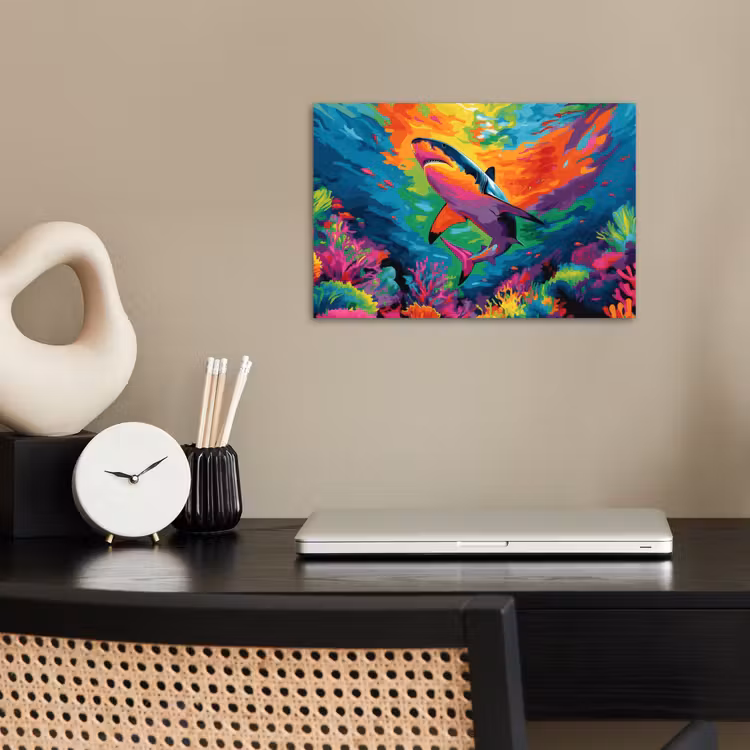 Poster – Haai - Koraalrif - Abstract - Kleurrijk — 2