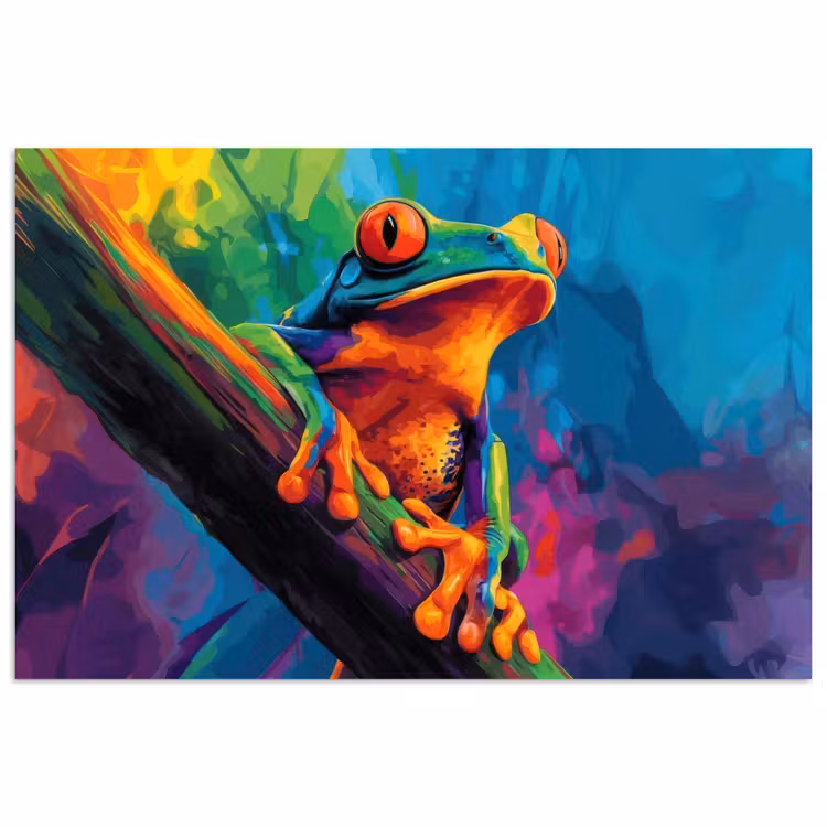 Poster – Kikker - Felgekleurd - Tak - Regenboog — 1