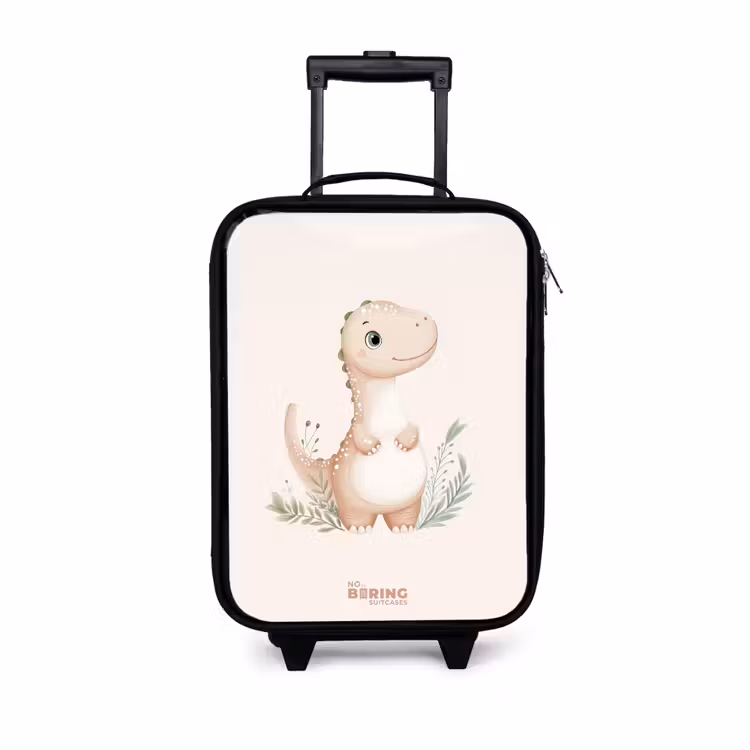 Kinderkoffer - Zwart - Beige dinosaurus met groene blaadjes — 1