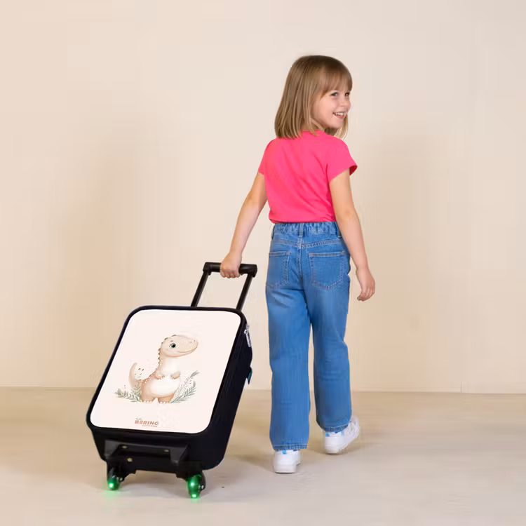 Kinderkoffer - Zwart - Beige dinosaurus met groene blaadjes — 2