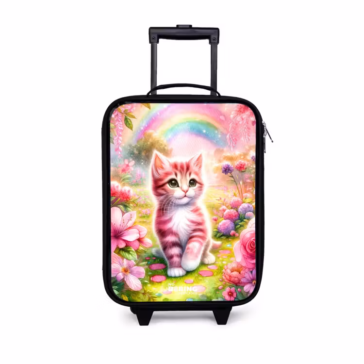Kinderkoffer - Zwart - Roze regenboogkatje — 1