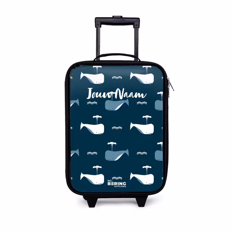 Kinderkoffer - Zwart - Walvissen Patroon Marineblauw