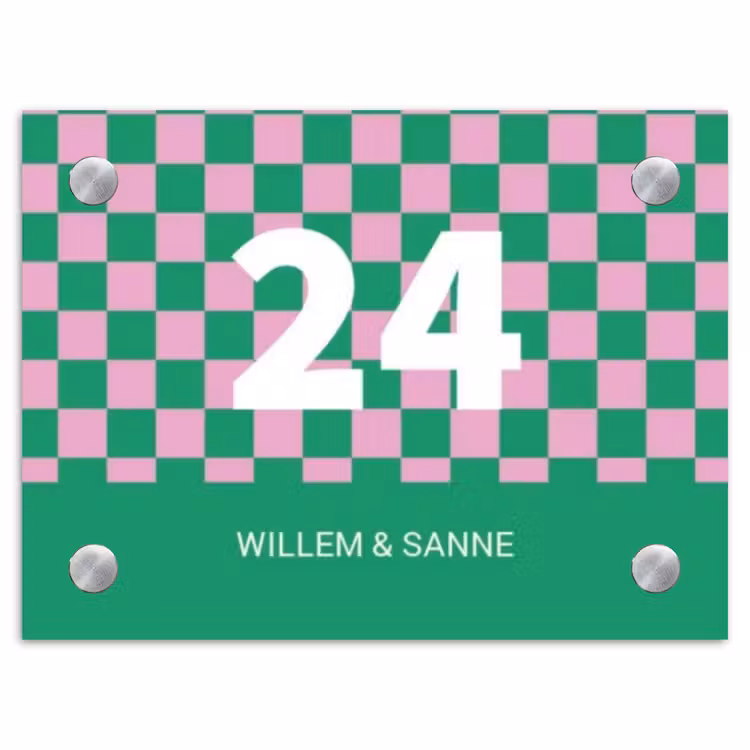 Naambordje voordeur - Rechthoek - Groen roze blokjes - Klassiek — 1
