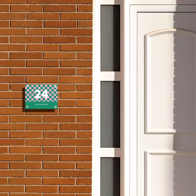 Naambordje voordeur - Rechthoek - Groen roze blokjes - Klassiek — 3