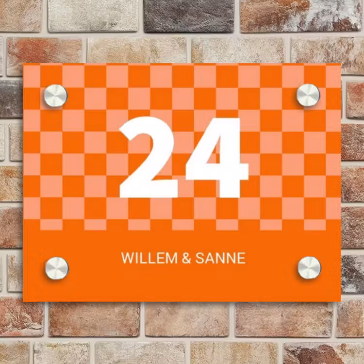 Naambordje voordeur - Rechthoek - Oranje blokjes - Klassiek — 4
