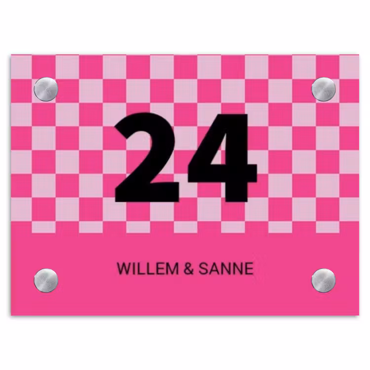 Naambordje voordeur - Rechthoek - Roze blokjes - Klassiek — 1