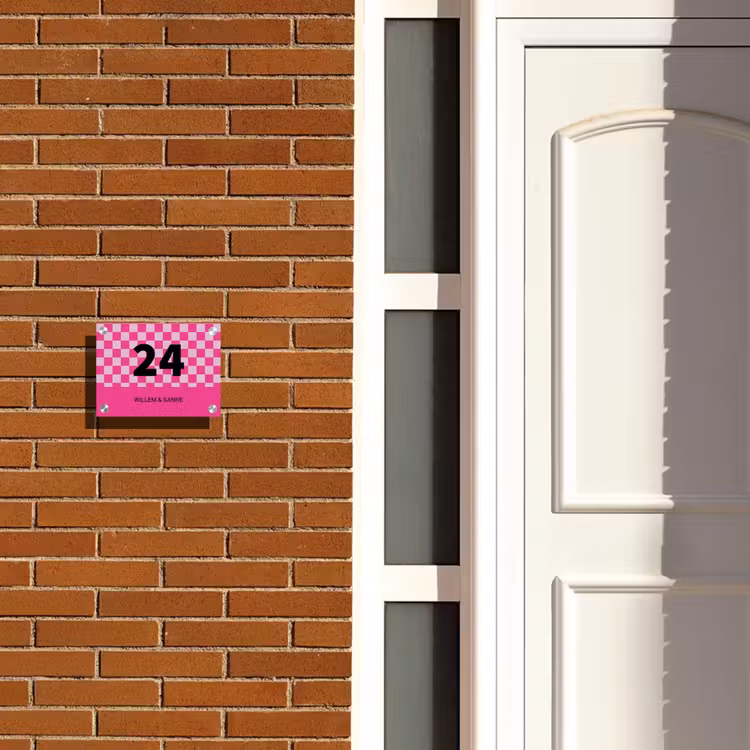 Naambordje voordeur - Rechthoek - Roze blokjes - Klassiek — 3