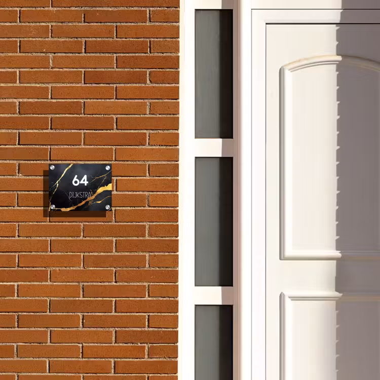Naambordje voordeur - Rechthoek - Goud zwart marmer - Modern — 3