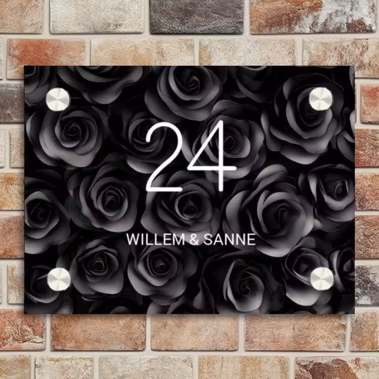 Naambordje voordeur - Rechthoek - Zwarte rozen - Klassiek — 4