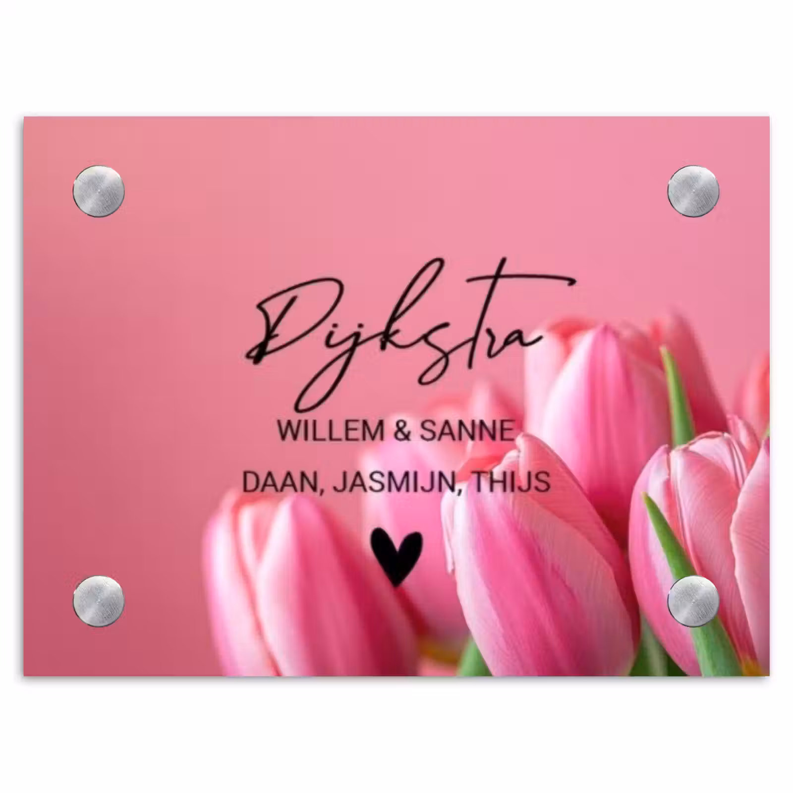 Naambordje voordeur - Rechthoek - Roze tulpen - Sierlijk — 1