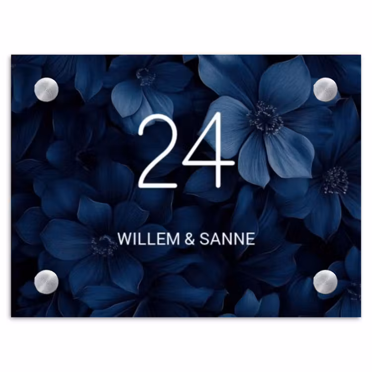 Naambordje voordeur - Rechthoek - Blauwe bloemen - Klassiek — 1