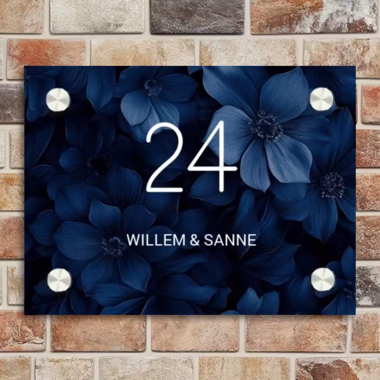 Naambordje voordeur - Rechthoek - Blauwe bloemen - Klassiek — 4
