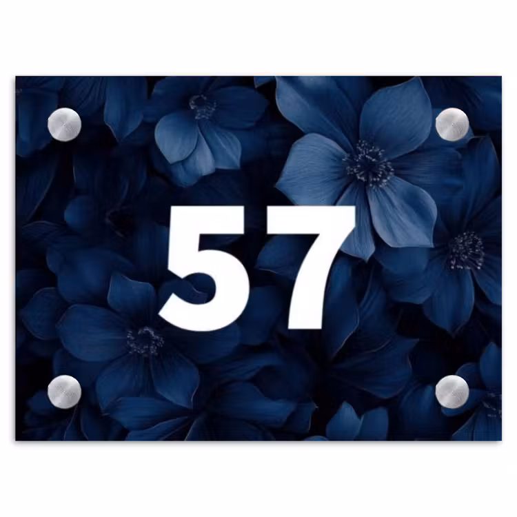 Naambordje voordeur - Rechthoek - Blauwe bloemen - Traditioneel — 1